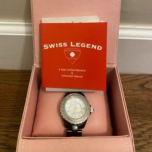 Swiss Legend black ceramic watch with diamonds